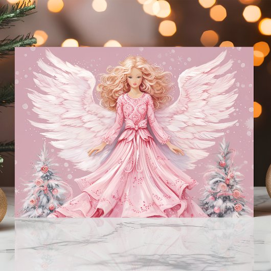 フェスティバルエレガントピンクエンジェルクリスマス シーズンカード