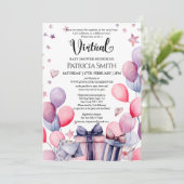 フェスティバルエレガントピンクバルーン仮想ベビーシャワー 招待状 (スタンド正面)