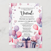フェスティバルエレガントピンクバルーン仮想ベビーシャワー 招待状 (正面/裏面)