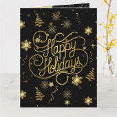 フェスティバルエレガントブラック&金ゴールドメリークリスマス カード (黄色い花)