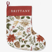 フェスティバルエレガントホリデーポインセチア ラージクリスマスストッキング (正面)