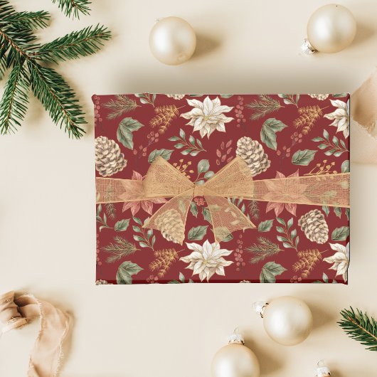 フェスティバルエレガントホリデーレッドポインセチア ラッピングペーパー