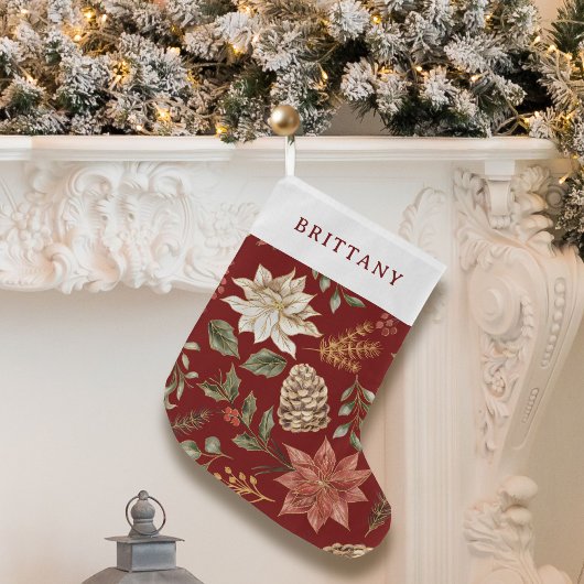 フェスティバルエレガントホリデーレッドポインセチア ラージクリスマスストッキング