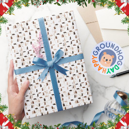 フェスティバルエレガントホワイトと金ゴールドグラウンドホッグの日 ラッピングペーパー