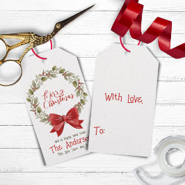 フェスティバルエレガントメリークリスマスリースレッドボウ ギフトタグ