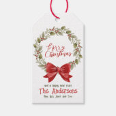 フェスティバルエレガントメリークリスマスリースレッドボウ ギフトタグ (正面)