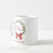 フェスティバルエレガントメリークリスマスリースレッドボウ コーヒーマグカップ (正面左)