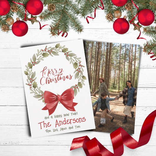 フェスティバルエレガントメリークリスマスリースレッドボウ シーズンカード