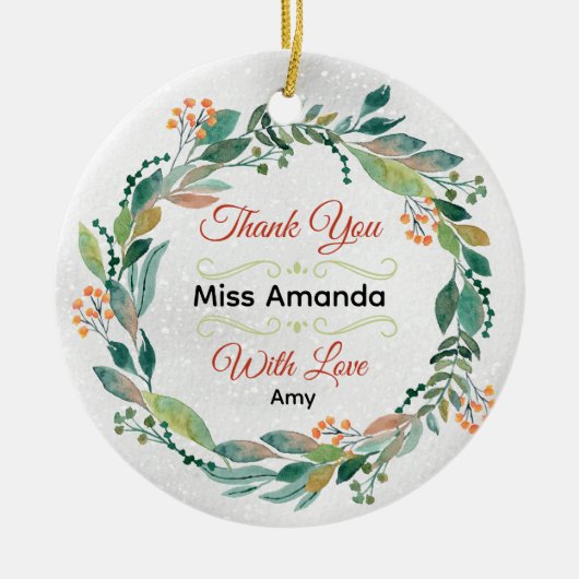 フェスティバルエレガント先生クリスマスリース セラミックオーナメント (正面)