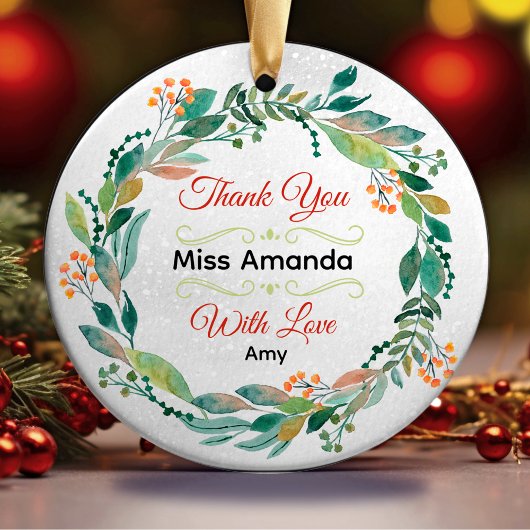 フェスティバルエレガント先生クリスマスリース セラミックオーナメント