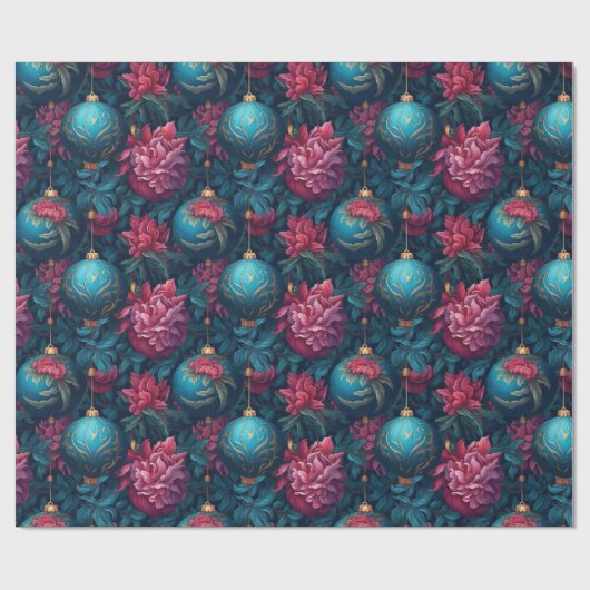 フェスティバルエレガント花模様とバウブルラッピング紙 ラッピングペーパー (フラット)