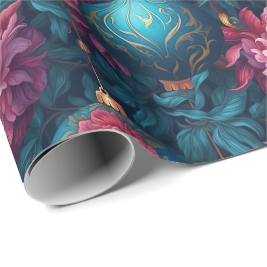 フェスティバルエレガント花模様とバウブルラッピング紙 ラッピングペーパー (ロールコーナー)