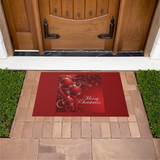 フェスティバルエレガント赤と金ゴールドメリークリスマス ドアマット (室外)