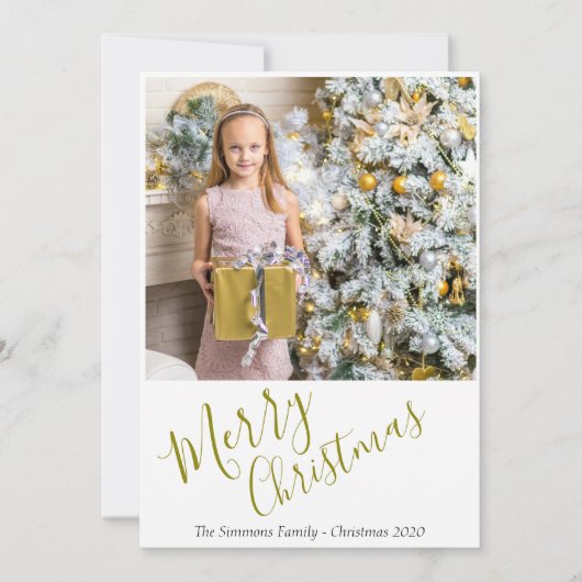 フェスティバルエレガント金ゴールドスクリプトメリークリスマスフォト シーズンカード (正面)