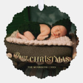 フェスティバルエレガント金ゴールドメリークリスマススクリプト写真 オーナメントカード (正面)