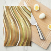 フェスティバルエレガント金ゴールド抽象芸術の流ストライプれ キッチンタオル (四つ折り)
