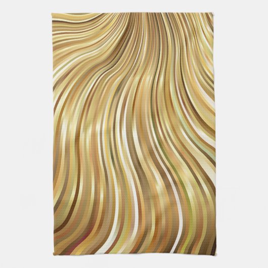 フェスティバルエレガント金ゴールド抽象芸術の流ストライプれ キッチンタオル (縦)