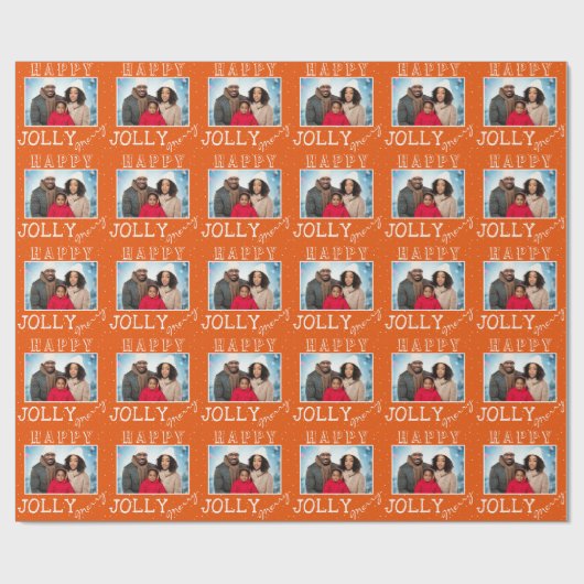 フェスティバルオレンジすてきメリークリスマス家族の写真 ラッピングペーパー (フラット)