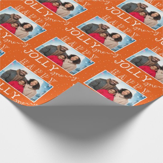 フェスティバルオレンジすてきメリークリスマス家族の写真 ラッピングペーパー (角)