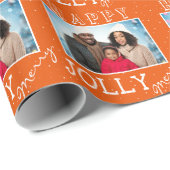 フェスティバルオレンジすてきメリークリスマス家族の写真 ラッピングペーパー (ロールコーナー)