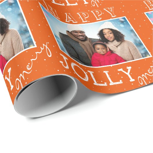 フェスティバルオレンジすてきメリークリスマス家族の写真 ラッピングペーパー (ロールコーナー)