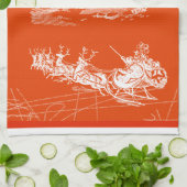 フェスティバルオレンジサンタクロースモダン キッチンタオル (折り畳み)