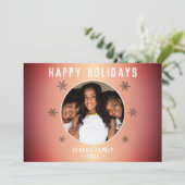 フェスティバルオレンジメタリックスノーフレーク写真クリスマス シーズンカード (スタンド正面)