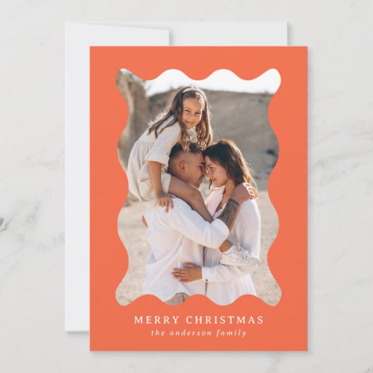 フェスティバルオレンジレトロフォトフレームメリークリスマス シーズンカード (正面)