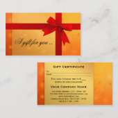 フェスティバルオレンジ色の金ゴールドボウギフト証明書テンプレート 割引カード (正面/裏面)