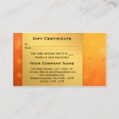 フェスティバルオレンジ色の金ゴールドボウギフト証明書テンプレート 割引カード (裏面)