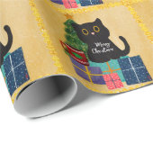 フェスティバルオレンジ金ゴールドクリスマスブラックキャットコーヒー ラッピングペーパー (ロールコーナー)