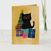 フェスティバルオレンジ金ゴールドクリスマスブラックキャットコーヒー 箔シーズンカード (正面)