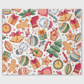 フェスティバルオーナメントとジンジャーブレッドクリスマス ラッピングペーパー (フラット)