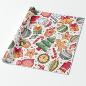 フェスティバルオーナメントとジンジャーブレッドクリスマス ラッピングペーパー (アンロールド)