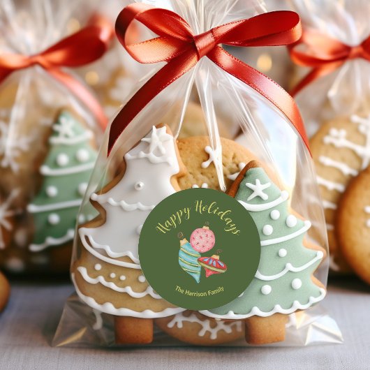 フェスティバルオーナメントカラフルクリスマスエンベロープ ラウンドシール