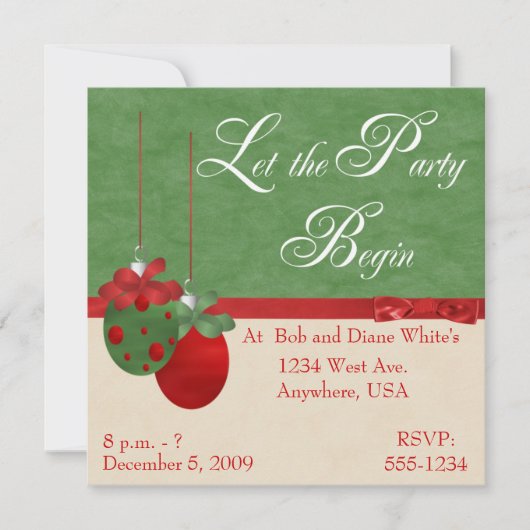 フェスティバルオーナメントクリスマスパーティの招待状 招待状 (正面)