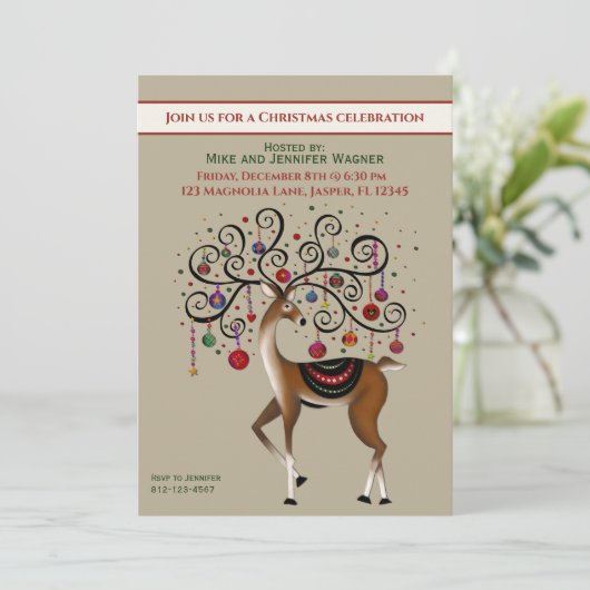 フェスティバルオーナメントトナカイおもしろいカスタムクリスマス 招待状 (スタンド正面)