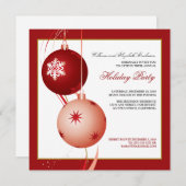 フェスティバルオーナメントホリデーパーティ招待状(赤) 招待状 (正面/裏面)