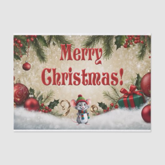 フェスティバルオーナメント、ホリー、ギフトメリークリスマス 薄葉紙 (正面)