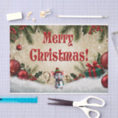 フェスティバルオーナメント、ホリー、ギフトメリークリスマス 薄葉紙 (クラフト)