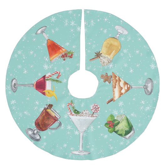 フェスティバルカクテルドリンクスクリスマスウォーター色 ブラッシュドポリエステルツリースカート (正面)