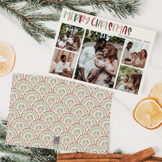 フェスティバルカジュアルカラフルクリスマスファイブ写真5 x 7 シーズンカード