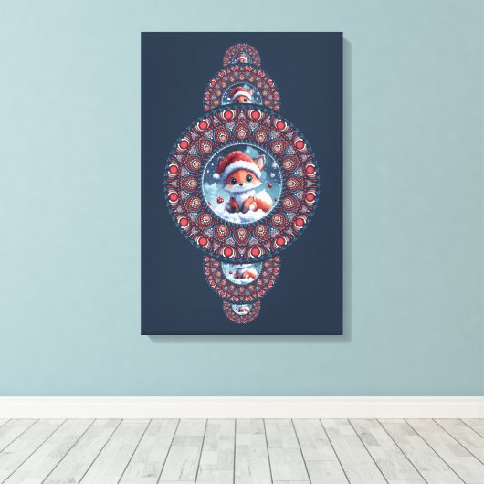 フェスティバルカスタムかわいいキツネ装飾マンダラ キャンバスプリント (インサイチュ (ウッドフロア))