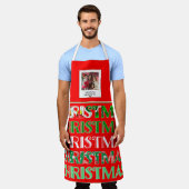 フェスティバルカスタムレッドグリーンクリスマスフォト エプロン (着用した状態)