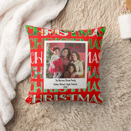 フェスティバルカスタムレッドグリーンクリスマスフォト クッション (ブランケット)
