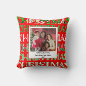 フェスティバルカスタムレッドグリーンクリスマスフォト クッション (正面)