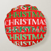 フェスティバルカスタムレッドグリーンクリスマスフォト ラウンドクッション (裏面)