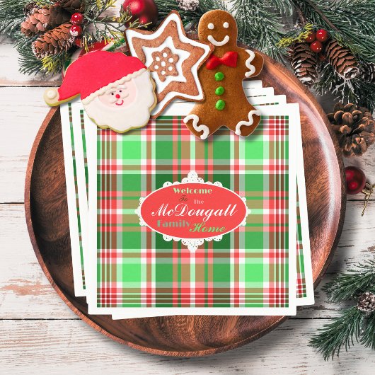 フェスティバルカスタムレッドグリーンホワイトクリスマスホリデー スタンダードカクテルナプキン