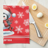 フェスティバルカスタムレッドペンギンアイススケーターのクリスマス キッチンタオル (四つ折り)