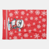 フェスティバルカスタムレッドペンギンアイススケーターのクリスマス キッチンタオル (横)